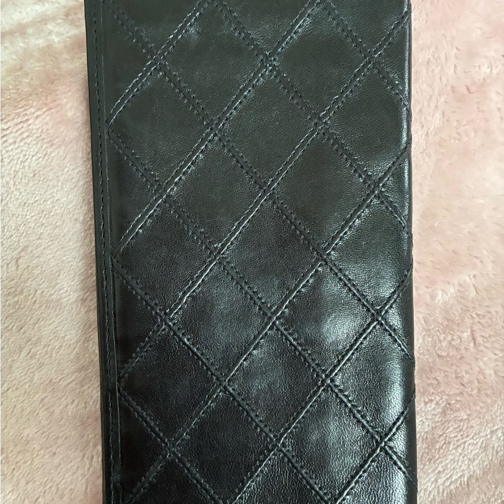 CHANEL Black Quilted Lambskin Leather Card Holder / Checkbook Wallet